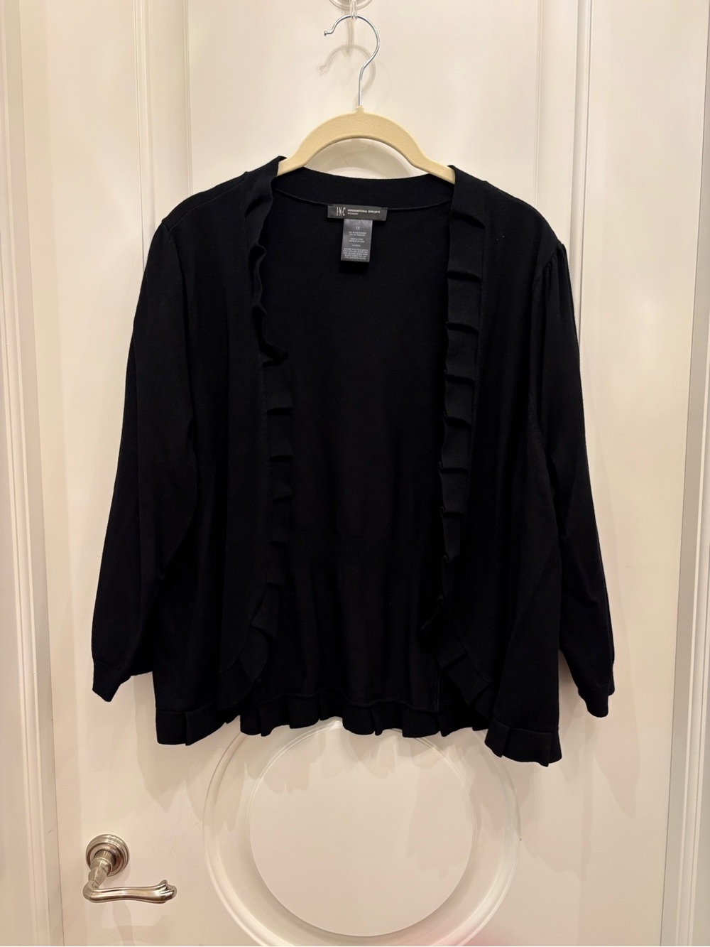 INC International Concepts Black Ruffle-Trim Open Cardigan